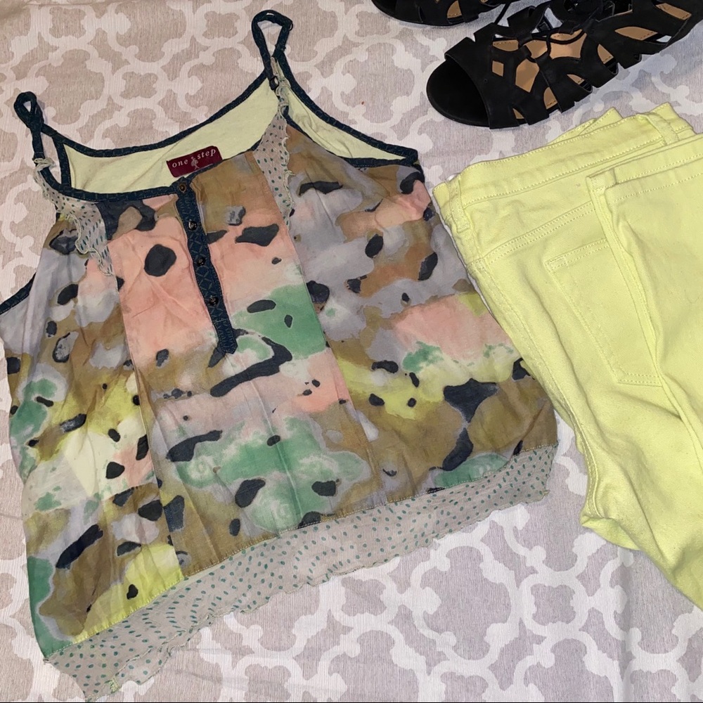 One Step Colorful Strappy Silk Blouse from France